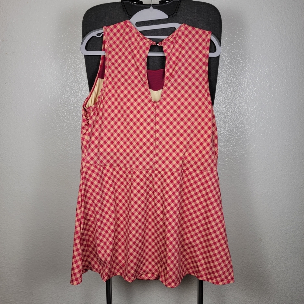 Denim & Co. Beach Mesh Crewneck Printed Swim Dress-Magenta Size 20W - Picture 2 of 6